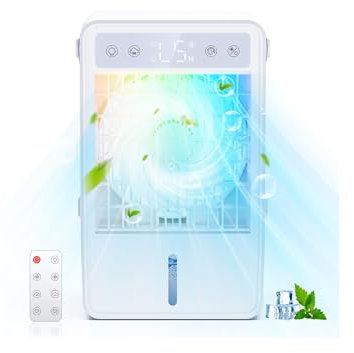 Aire Acondicionado Portatil Silencioso 1500ml | Enfriador de Aire USB | Mini Aire Acondicionado + Mando a Distancia | 5 Velocidades | Temporizador 2-10H | Luz LED RGB – Ideal para Dormitorio/Oficina