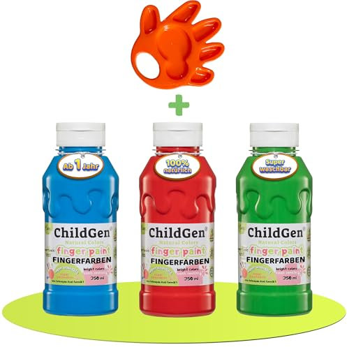Fingerfarben kinder ungiftig ab 1 jahr ChildGen, Bio Fingermalfarben, Fingerfarben Baby ungiftig Bio, geeignet zum Malen für Kindergarten, Schulen oder Zuhause, Handfarben Kinder, Fingerfarbe -3x350ml
