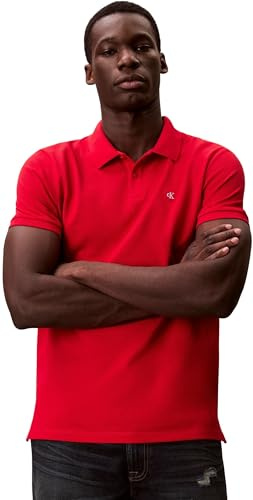 Calvin Klein Herren Poloshirt Kurzarm Monogram Pique aus Baumwolle, Rot (Adrenaline Rush), L