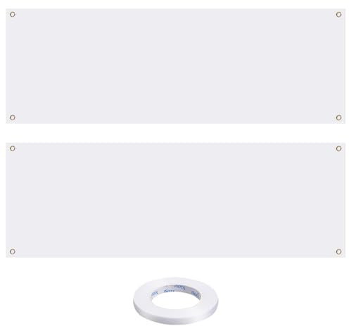 CREATCABIN 2 weiße Große Banner Blanko Polyester Banner Sublimationsmalerei Schreiben Hängedisplay Wandschild Flaggenhintergrund Mit 2 Seilen Für Heimwerker Drinnen Und Draußen Geschäftsbüro 1.8x0.6m