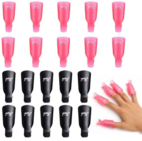 Nagellackentferner Clips Set,Nagel Klammer, Nails Art ​Gel Cap,Soak Off Clip Cap UV Gel poliermittel Entferner Wrap Nail Tool (20 Stück (schwarz,rose))