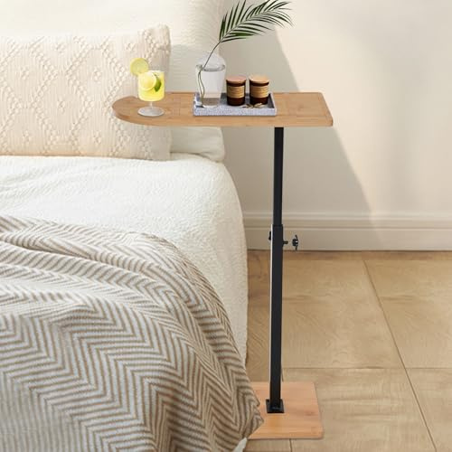 Levkitch C-Shaped Side Table, Sofa Side Table, End Table for Small Spaces,360° Swivel Over Bed Table, Coffee Table with Adjustable Height Metal Frame