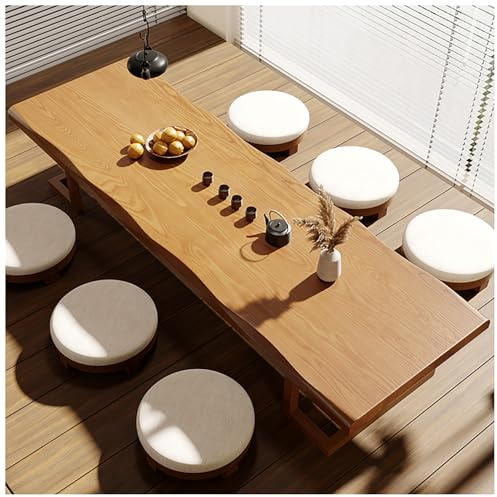 JUNFUNNLE 100CM Japanischer Niedriger Couchtisch Für Den Boden, Großer Esstisch Aus Holz Für Wohnzimmer Und Esszimmer, Tatami-Meditationsaltartisch