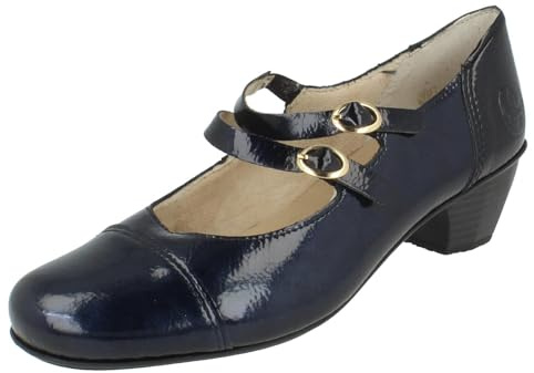 Rieker Ladies Block Heel Shoes 41758-14 - Blue Leather - UK Size 6 - EU Size 39 - US Size 8