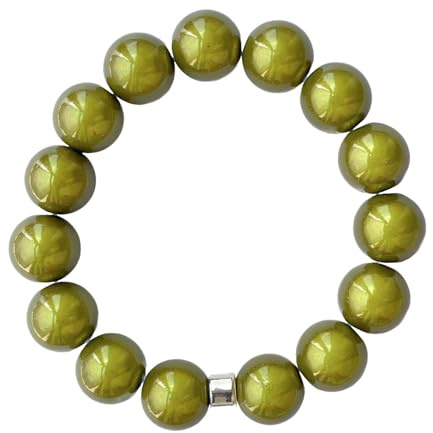 WDZDS Magic Pearls Stretch Armbänder, 14mm Acryl Zauber 3D-Effekt Magic Reflektierende Perlen Dehnbares Armband für Frauen, Party-Accessoire, Freizeitkleidung(Olivengrün,Ø 14 mm Perlen)