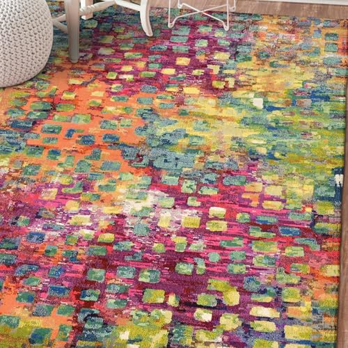 Extra große Teppiche, 2 x 3 m, Grün, Fuchsia, Orange, Gelb, Blau, abstrakt, meliert, bunt, 200 x 300 cm, waschbarer Teppich für Wohnzimmer, Bauernhaus, Heimdekoration, ästhetischer Teppich