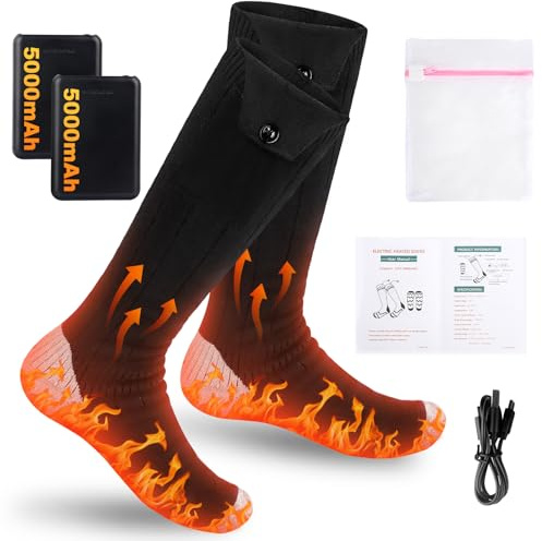 LYPPUL Beheizbare Socken, 5000mAh Akku Beheizte Socken für Herren Damen, Wiederaufladbare Heizsocken mit 4 Temperaturen, Waschbar, Winter Heizsocken für Winter Outdoor-Sport Skifahren, zu Fuß（38-46）