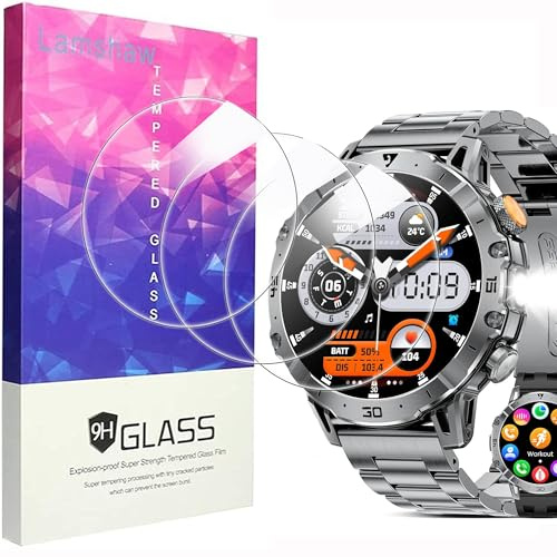 Lamshaw 3 Pièces Protection Écran Compatible avec HIRREO/SUNKTA/LIGE EF18 1.7'' Pouces Smart Watch Verre Trempé,Protecteur D'écran Verre Trempé pour SUNKTA EF18 (3Packs)