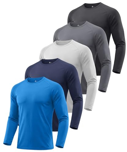 ZITY Long Sleeve T Shirts for Men UPF 50+ Tee Shirt 5 Pack Sports Gym Top