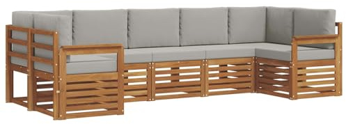 vidaXL Sofagarnituren 7 pcs Natürlich und Hellgrau Massivholz Akazie, Akazienholz Gartenmöbel-Set, modernes Sofa, Coole Lounge, modulare Sitze, Pooldeck-Style