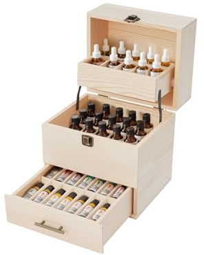 QIERF Ätherische Öle Aufbewahrung 59 Fächer, Holz Aufbewahrungsbox aus Kiefernholz, Organizer für 10ml & 15ml Ölflaschen, Nagellack, Kosmetik