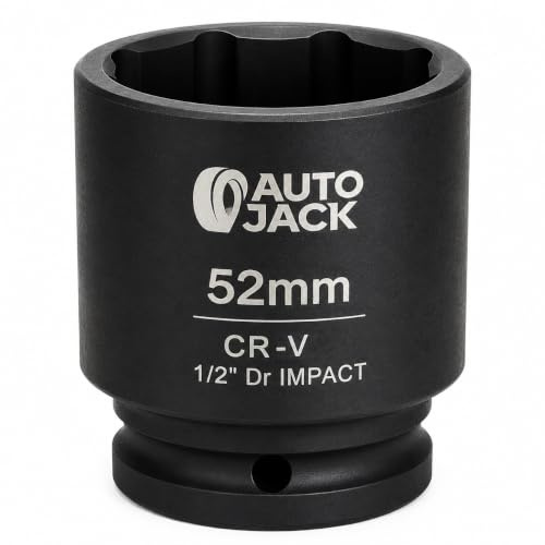 Autojack 52mm Impact Socket 1/2 Drive CR-V Hub Nut Socket Heavy Duty | 52mm 1/2 drive 6-point impact socket in hardened chrome vanadium steel, ideal for Range Rover and Land Rover hub nuts.