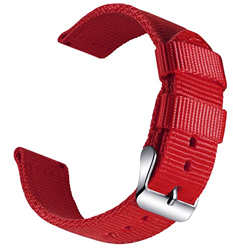 OLLREAR Unisex Nylon Uhrenarmbänder Edelstahl Silberne Schnalle 22mm Rot Smartwatch Armband Verstellbare Geflochtenes Ersatz Uhrenarmband für Herren und Damen