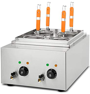 VERTES Cuocipasta Professionale in Acciaio Inox, Elettrico, 2x 1700W, 2 Vasche di Cottura Separate da 6 Litri ciascuna, 4 Cestelli per la Pasta, 2x Rubinetto di Scarico, 2x Impostazione Temperatura