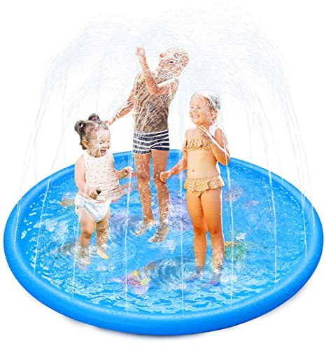 Anpro 170CM Splash Pad, Sprinkler Wasser-Spielmatte Splash Play Matte mit 15 Anti-Rutsch-Streifen, Sommer Garten Wasserspielzeug für Baby, Kinder, Hund und Haustiere
