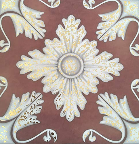 Traditional Gold foil Tile transfers Stickers Peel and Stick-Room Wall Art Decor self Adhesive Vinyl Decals-Kitchen Bathroom backsplash-Vintage Victorian Moroccan Mosaic (Gold 5) Pack of 10