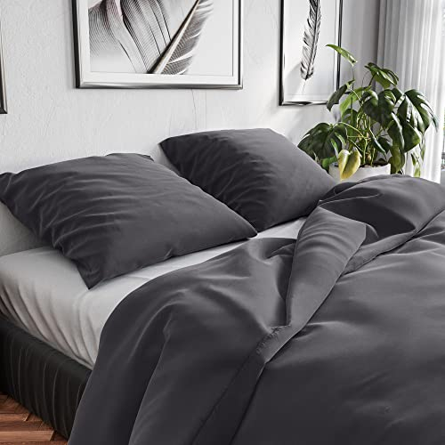 Wolkenfeld Neue Qualität Bettwäsche 155x220 Baumwolle Grau - Atmungsaktiv - 1x Bettbezug 155x220 + 1x Kissenbezug 80x80 - Anthrazit