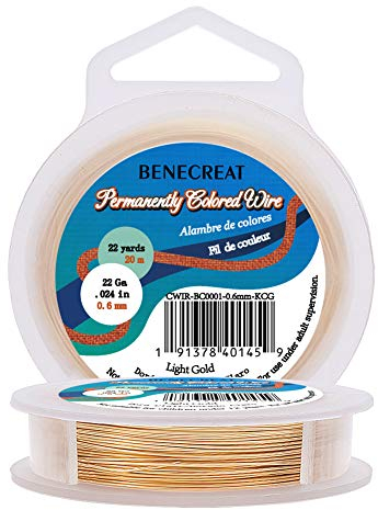 BENECREAT 22Gauge(0.6mm) Tarnish Resistant Light Gold Wire Jewellery Making Copper Wire, 20M/22Yard