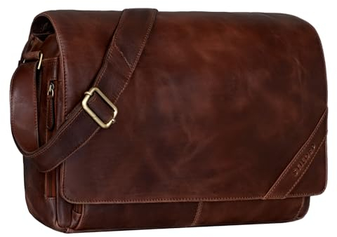 STILORD 'Nick' Umhängetasche Leder Herren Damen Unitasche 15.6 Zoll Laptoptasche Aktentasche Bürotasche Vintage Büffel-Leder, Farbe:lyon - braun