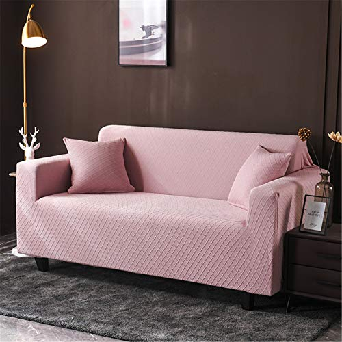 Blau Grau Rosa Jacquard Elastischer Sofabezug Sofahusse, Stretch-Stoff Couch-Bezug, Couchbezug Sofa Abdeckung Hussen Sofa Couch Sessel (Rosa,3 Sitzer)