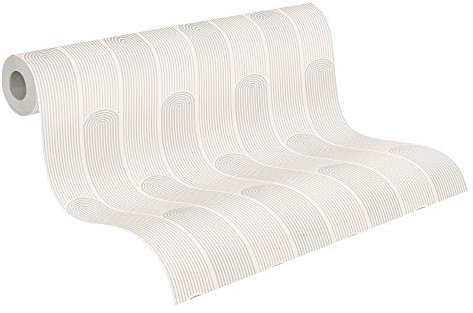 Papier Peint Géométrique New Life A.S. Création Papier peint intissé 10.05 m x 0.53 m Blanc Gris Fabriqué en Allemagne 376781 37678-1