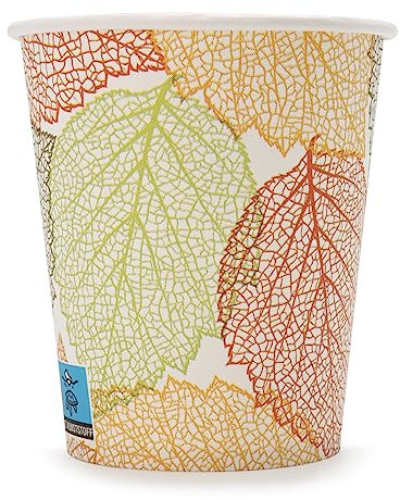 Wellsamed WELLSACUP 100 Stück Pappbecher 180 ml, Motiv Herbst, geeignet für Heiß- und Kaltgetränke, Coffee to Go, Business, Party