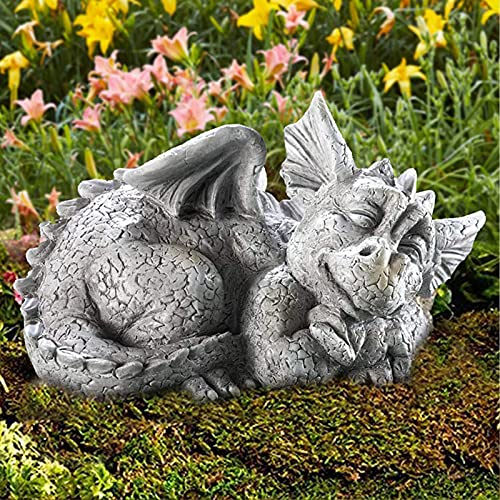 Gartenfigur Gartendrache|Drache Figur Gartenfigur Harz, Fantasy Figur Deko Drache Garten,Süsser Gartendrache Liebespaar, Gartendeko Drache Harz, Ornamente Für Terrasse, Vorgarten (Linker Drache)