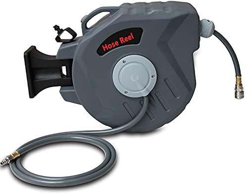 EINFEBEN Druckluftschlauch Aufroller automatisch, Drucklufttrommel 20m PVC-Gewebe, 1/4 Anschluss, 9,5mm Innendurchmesser, Schlauchaufroller Schlauchtrommel Wandmontage