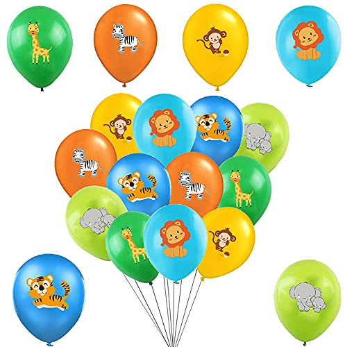 60Stück Luftballons Bunt mit Wald Tiere Überschrift,Natur Latex Helium Dschungel Zoo Ballons Mix Farben Jungle Urwald Safari Deko für Baby Kinder Junge Jungs Mädchen Jungen Geburtstag Party Dekoration