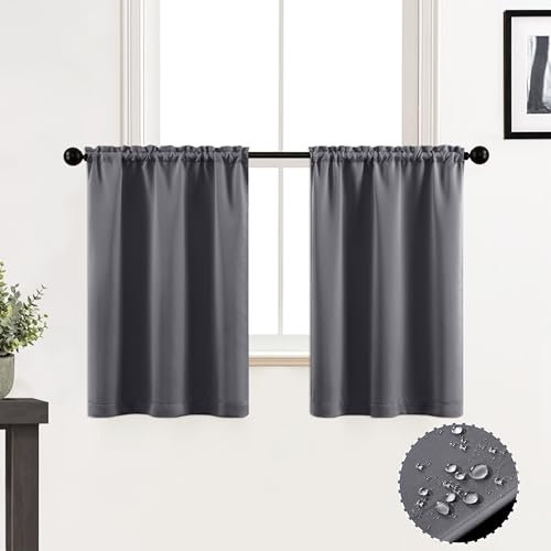 XTMYI, Tende per finestre per cantina, lunghezza 76 cm, resistenti, impermeabili, corte, oscuranti, piccole tende per finestra, per cucina, bagno, camper, tende grigie