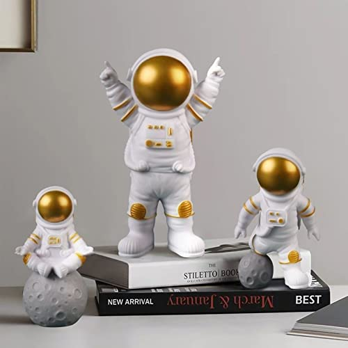 3 Stück Astronaut Figur Spielzeug, Deko Geburtstag, Dekoration Ornamente, Spaceman Kuchen, Gold Spielzeug für Kindergeburtstag Weltraumparty, Wohnaccessoires
