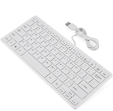 ciciglow Computer Keyboard, 78-Key Mini Ultra-thin Keyboard with USB Interface, Black/White USB Wired Keyboard Fit for Notebook/Desktop(White)