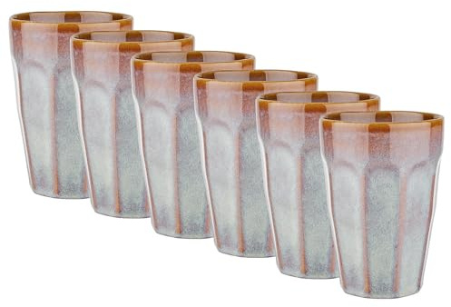 BUTLERS 6er-Set Kaffeebecher 0,33 l Steinzeug Tasse ohne Henkel - BERGAMO - | Beige - Becher für Tee, Kaffee - Trinkbecher für Cappuccino & Kakao - geriffelte Struktur