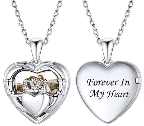 Silvora Personalisierter Foto Anhänger Halskette mit Keltischer Knoten in Herzform Bilder Anhänger zum Öffnen mit Medaillon in Weißgold mit 56cm+5cm Kette