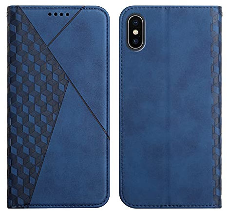 KOUYI Compatible with iPhone XS/iPhone X (5.8 Inches) Wallet Case,PU Synthetic Leather Full Body Protective Cover Flip Card Slots Magnetic Closure Kickstand Anti-Scratch Shockproof Cases (Blue)