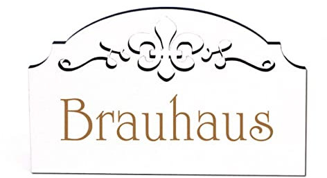 Brauhaus Türschild Schild Holz Gravur Ornamente selbstklebend Vintage Bierbrauer Türdeko 15,5 x 9,5 cm