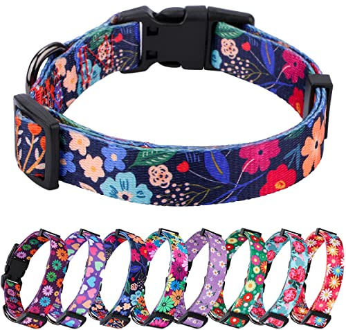 Rhea Rose Soft Hundehalsband für kleine mittelgroße Hunde mit schwarzen Pflanzenblumen (Schwarz, S)