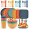 Czemo Vaisselle Camping 48 Pièces Ensemble de vaisselle en Plastique avec Bol, Assiette, Cuillère à Soupe, Fourchette, Couteau et Gobelet, Reusable Kit de Vaisselle de Camping