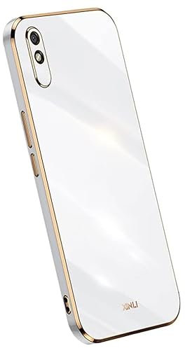 Topme Silikonhülle für Redmi 9A / Redmi 9AT (6.53 Inches), [handyhülle im Goldrand-Stil] - Weiß