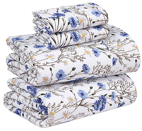 RUVANTI Bettlaken aus 100% Baumwolle für California-King-Size-Bett, knuspriges, kühlendes Perkal-Bettwäsche-Set, atmungsaktiv und langlebig, 40,6 cm Tiefe Tasche, Sweet PEA, 4-teilig