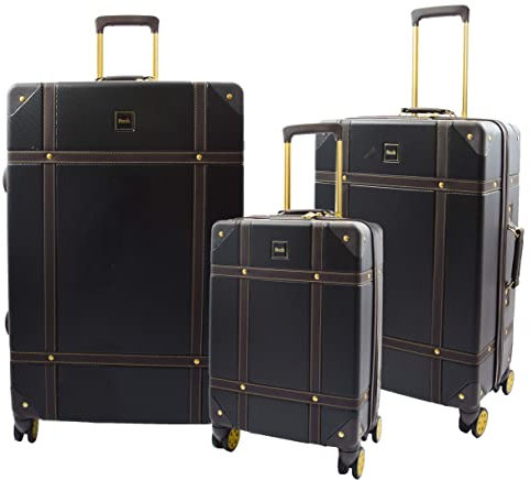 A1 FASHION GOODS Retro Hartschalen-Koffer, 8 Räder, Koffer, Reisetasche, archaisch, Schwarz , Set of 3 Sizes | Cabin+ Medium+ Large, Hartschalengepäck mit Spinnrädern