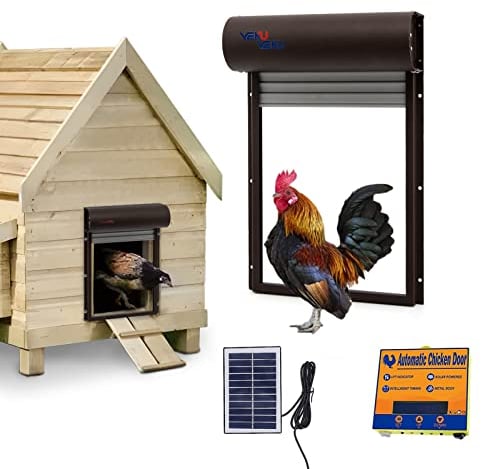 YEKUYEKU Automatic Chicken Coop Door, Automatic Chicken Door with Timer Control, Manual Control and Solar Control, Chicken Coop Door, Chicken Door Opener for Farmhouse, Garden, Patio (Gray)