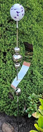 Glaszauber Merkur Lila aus Edelstahl 150 cm Beetstecker Gartenstecker Rosenkugel Glaskugel