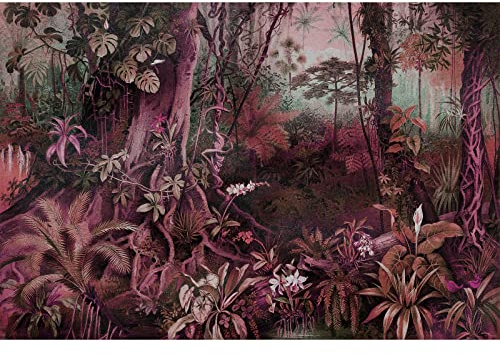 BRICOFLOR | Urwald Fototapete lila rot | Regenwald Tapete im Urban Jungle Stil für Esszimmer und Schlafzimmer | Dschungel Vliestapete im Gemälde Look | 270 x 400 cm