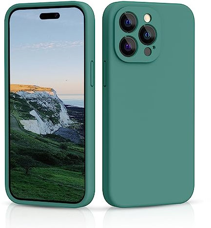 CALOOP Slim-Fit for iPhone 14 Pro Max Case,Skin Soft Liquid Silicone,Sturdy Hard Frame Shockproof Cover with Anti-Scratch Microfiber Lining,Full Protection for Screen and Lens,6.7 inch(Pine Green)