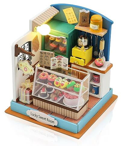 Cuteefun DIY Puppenhaus Miniatur, Miniatur Haus Selber Bauen, Kleine Deko Puppen Haus Kit mit Werkzeugen Bastelset für Geburtstag Weihnachten (Lucky Sweet Zimmer), WC-PH-1467