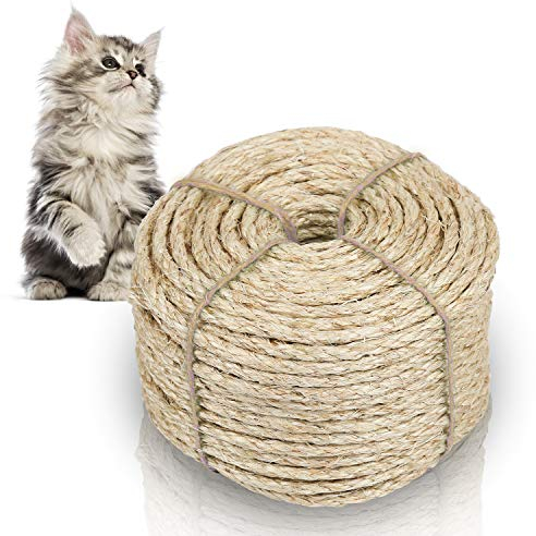 Eulenke Corda in sisal per tiragraffi da 6 mm a 50 m, ricambio per albero tiragraffi in sisal naturale, corda di canapa per tiragraffi, per casa, giardino, fai da te, decorazione