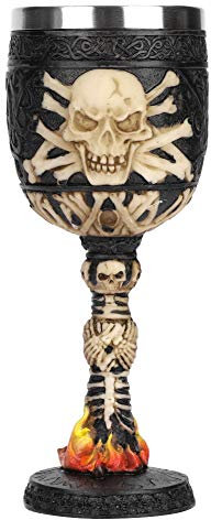 Stainless Steel Skull Wine Goblet Resin Skeleton Beer Cup Viking Warrior Skull Mug Medieval Skull Drinkware Goblet Wineglasses Novelty Gothic Coffee Tea Drinking Cup for Halloween Christmas Birthday