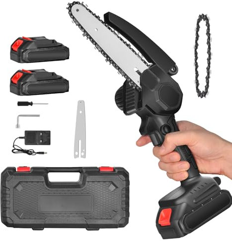 Mini motosega a batteria,Motosega Elettrica Portatile da 6 Pollici, Mini Motosega Ricaricabile Alimentata a Batteria per Rami, Patio, Casa e Giardino, Piccola Motosega con Motore Brushless