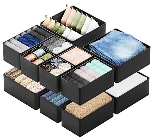 SpaceAid Organizador de cajones para ropa, paquete de 12 contenedores organizadores de cajones de tocador, organizadores de armario y separadores de almacenamiento para ropa, ropa interior, calcetines